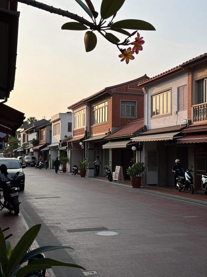 Street Scene in Tainan at The Early Morning Light in in Tainan, Taiwan
