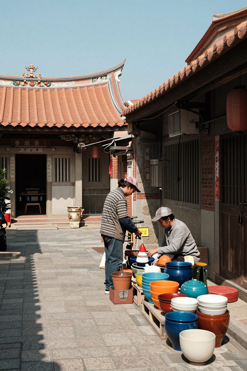 Street Scene in Tainan at The Flat Glare Of Noon Light in in Tainan, Taiwan