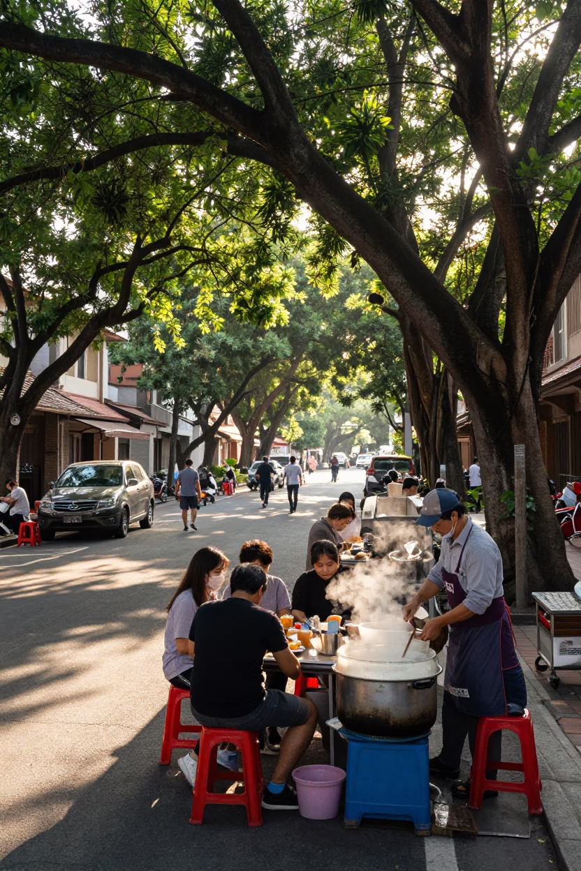 Street Scene in Tainan at The Late Morning Light in in Tainan, Taiwan