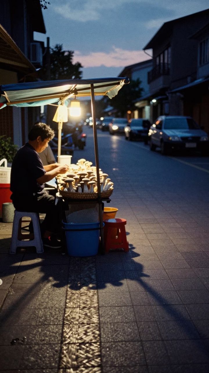 Street Scene in Tainan at Twilight in in Tainan, Taiwan