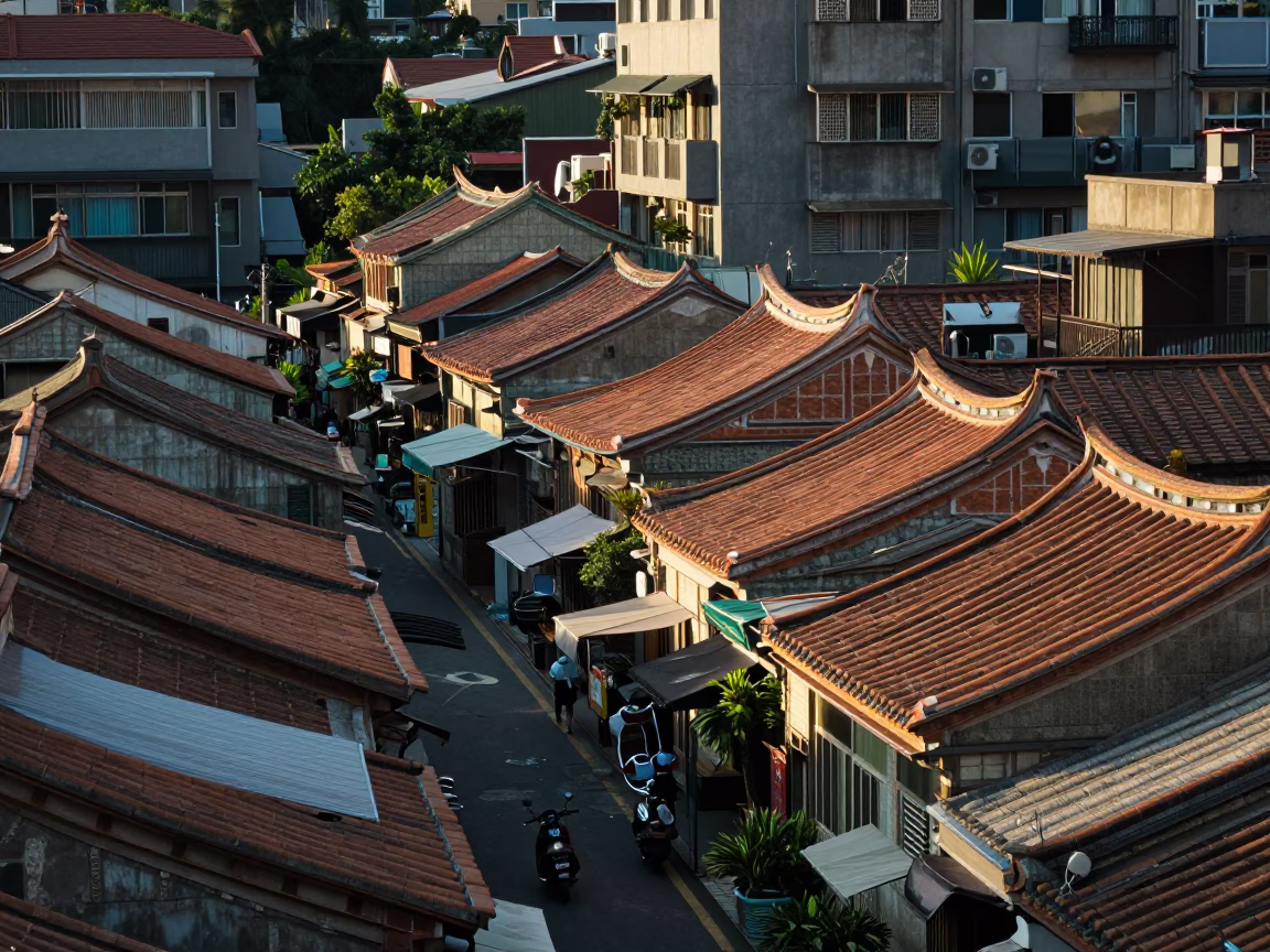 Street Scene in Taipei at As First Light Reaches The Scene in in Taipei, Taiwan