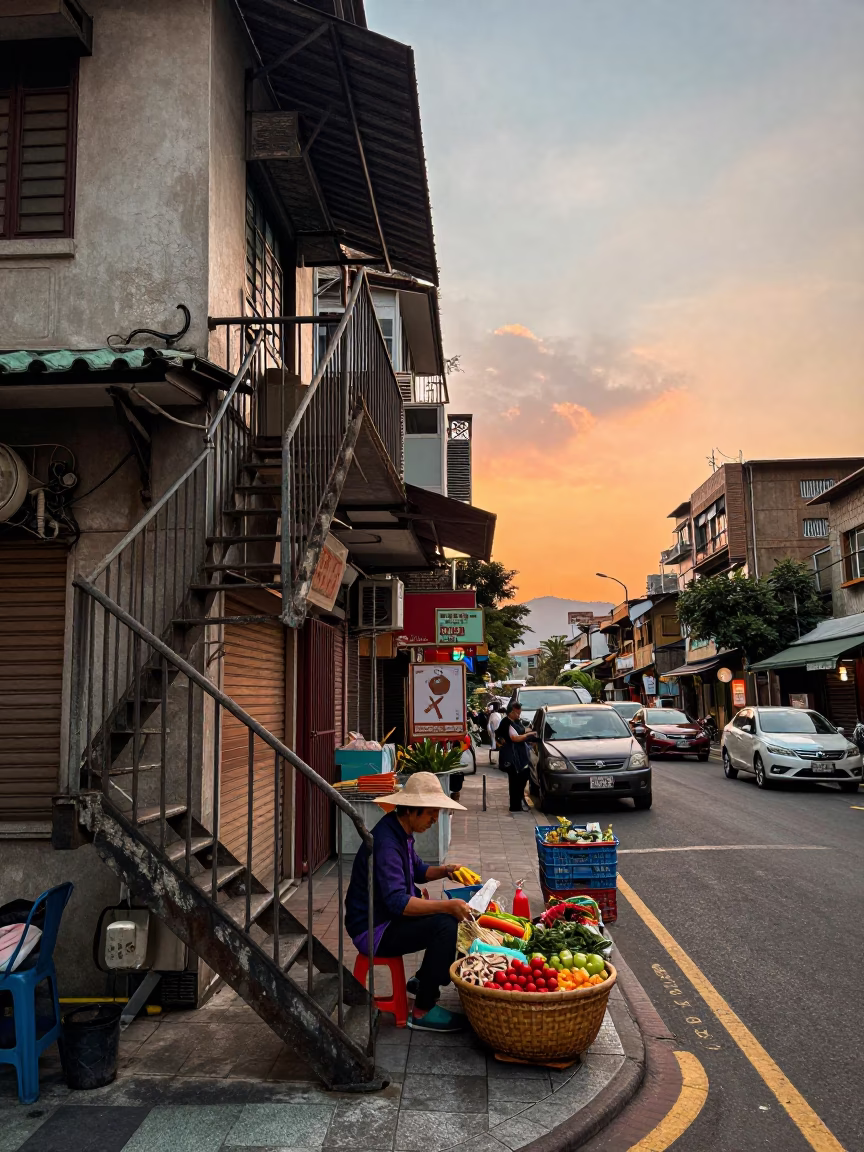 Street Scene in Taipei at Sunset Light in in Taipei, Taiwan