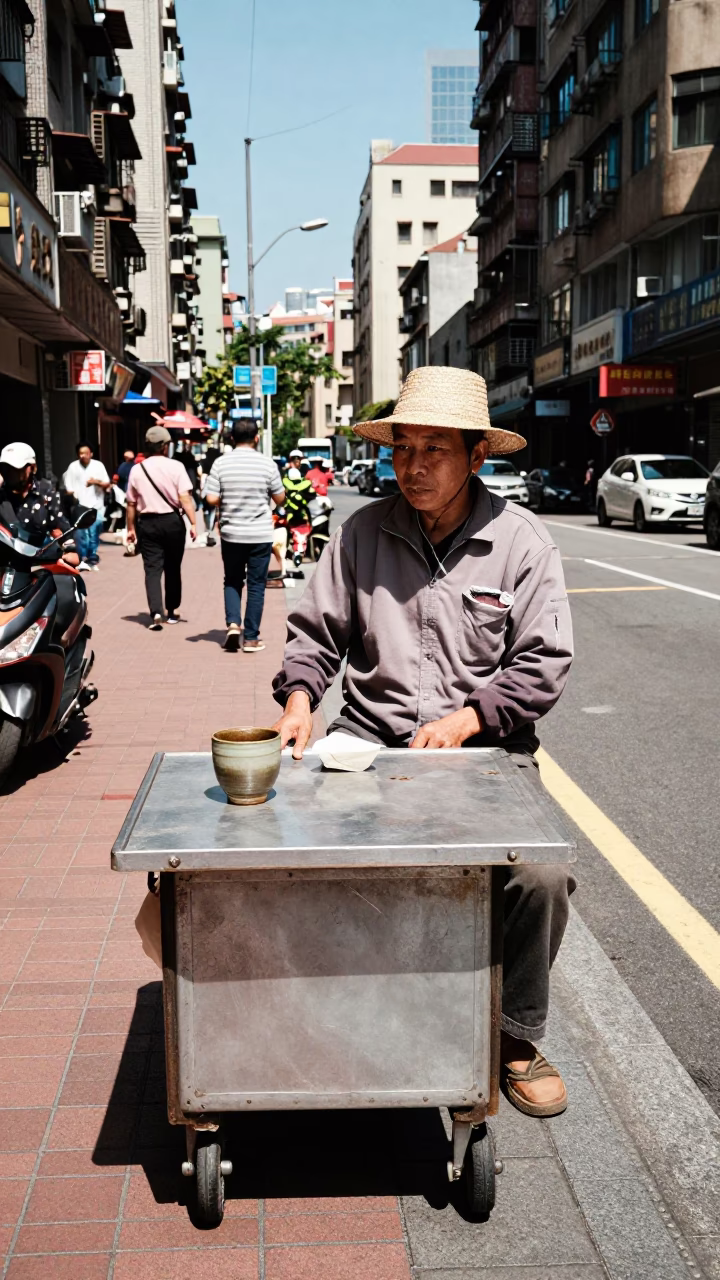 Street Scene in Taipei at The Flat Glare Of Noon Light in in Taipei, Taiwan