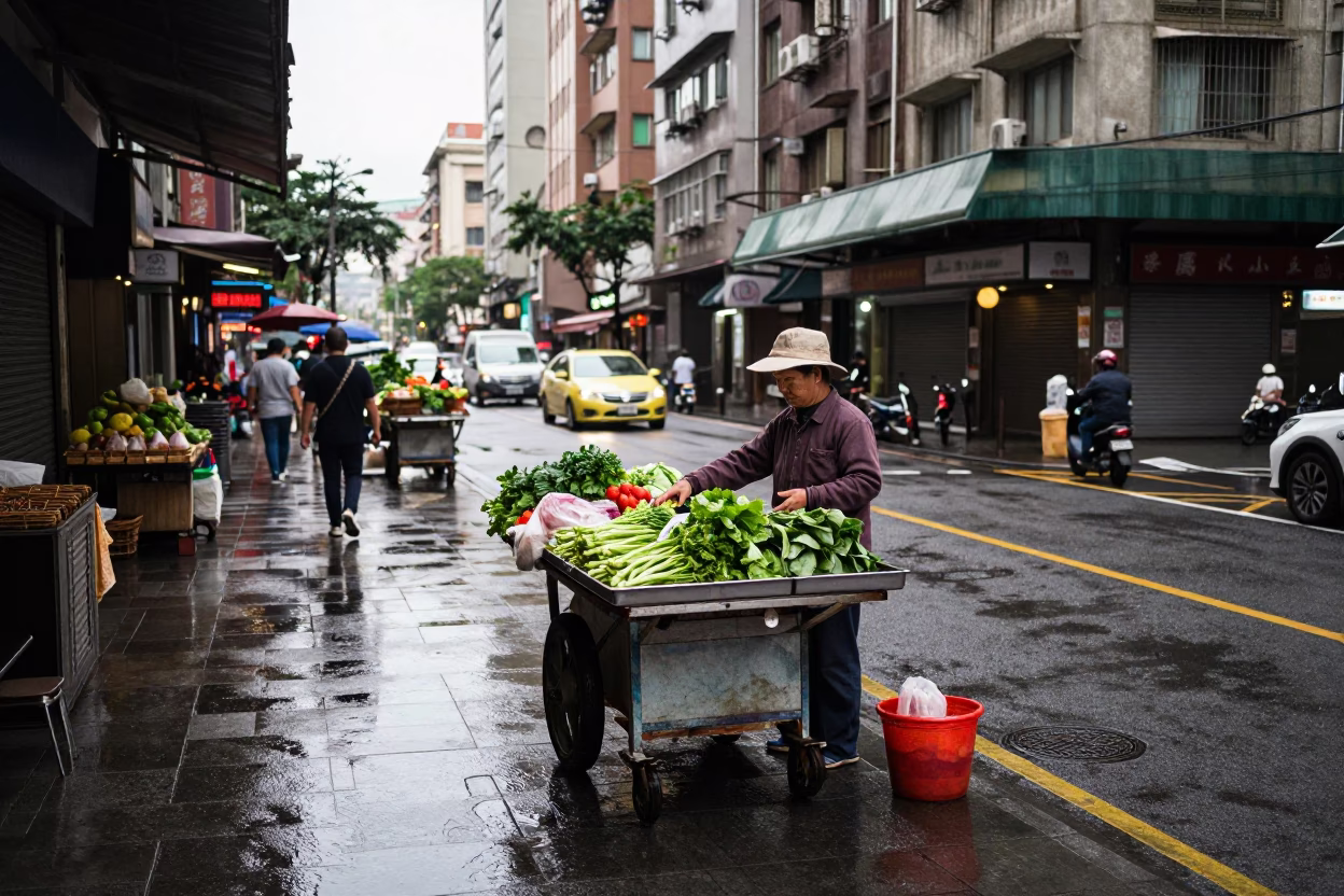 Street Scene in Taipei at The Late Morning Light in in Taipei, Taiwan