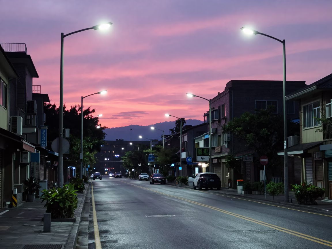 Street Scene in Taipei at The Still Hours Before Dawn Light in in Taipei, Taiwan