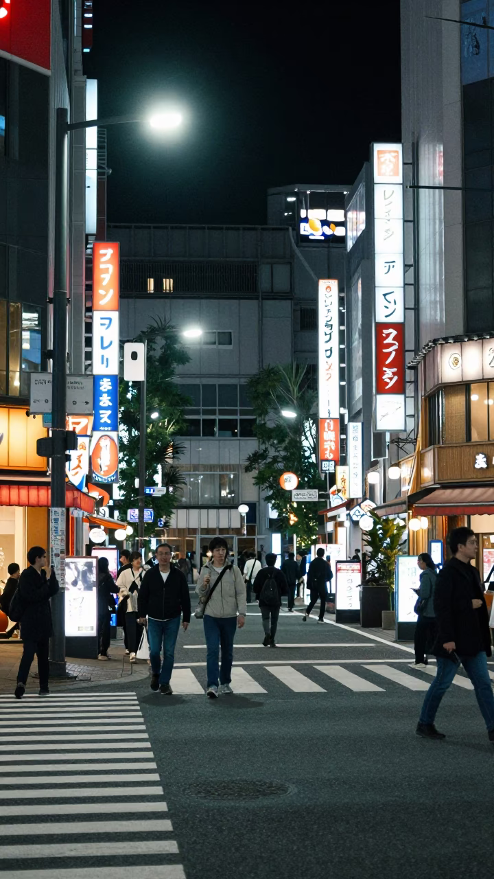 Street Scene in Tokyo at Late At Night Light in in Tokyo, Japan