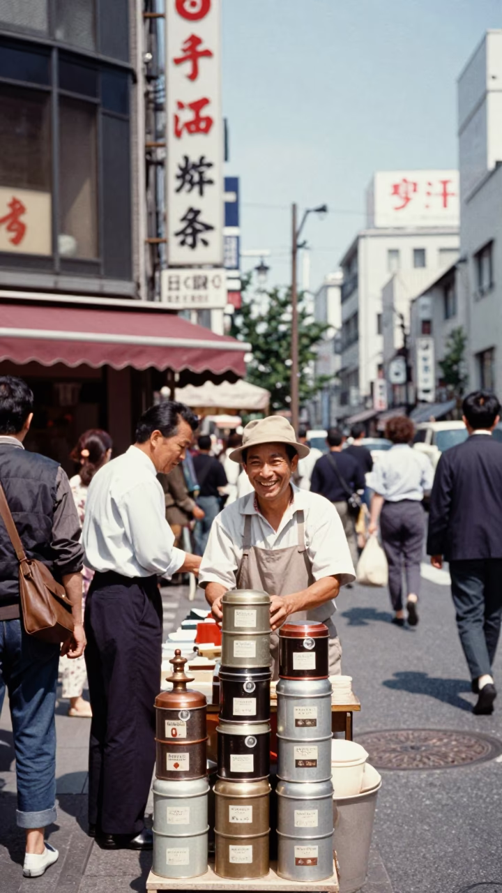 Street Scene in Tokyo at The Flat Glare Of Noon Light in in Tokyo, Japan