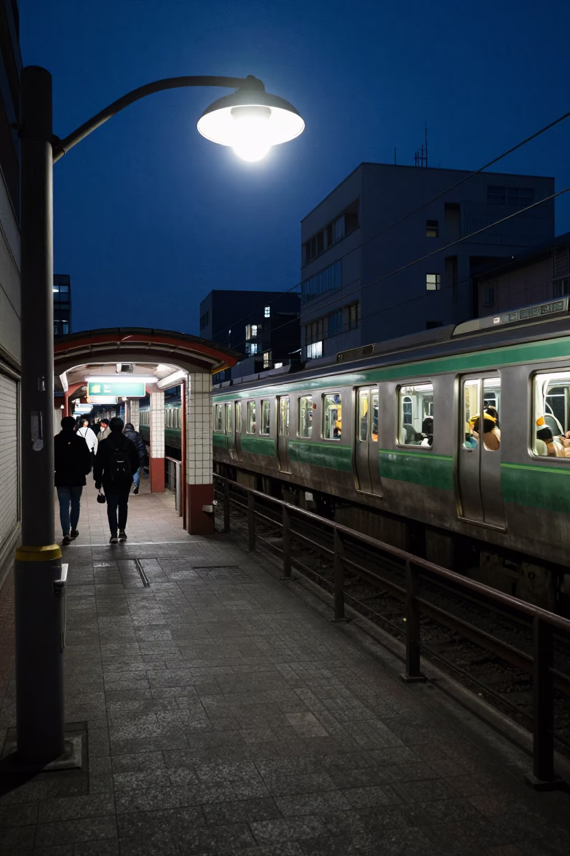 Street Scene in Tokyo at The Predawn Darkness Light in in Tokyo, Japan