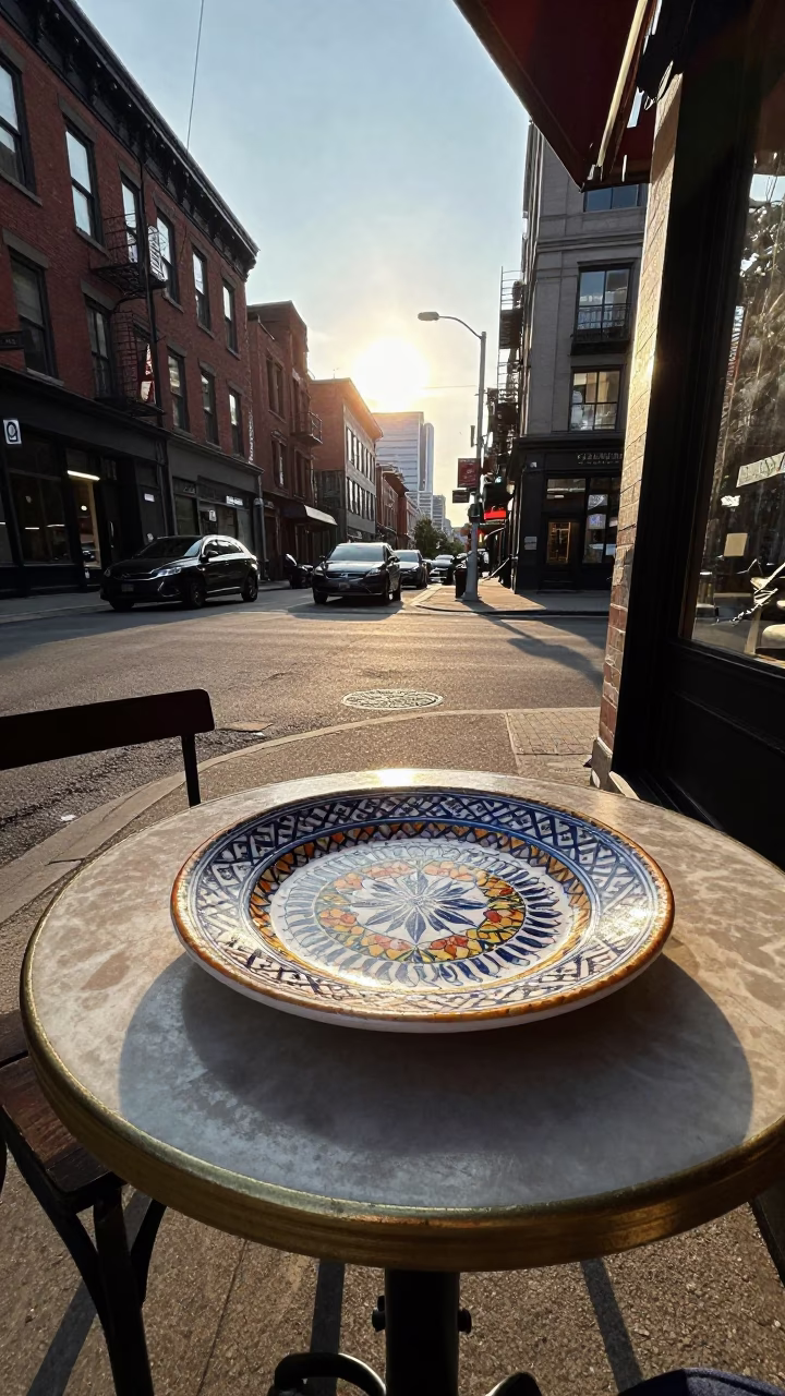 Street Scene in Toronto at As First Light Reaches The Scene in in Toronto, Ontario, Canada
