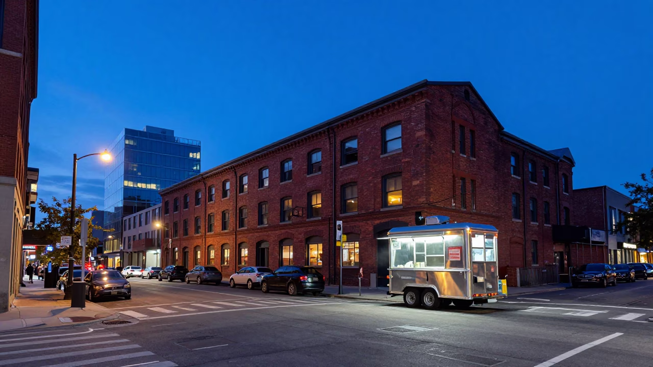 Street Scene in Toronto at Blue Hour in in Toronto, Ontario, Canada