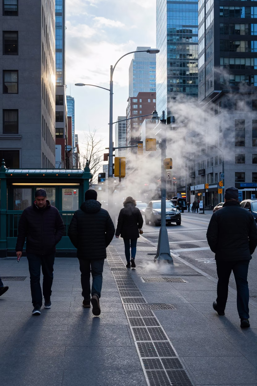 Street Scene in Toronto at Early Morning Light in in Toronto, Ontario, Canada