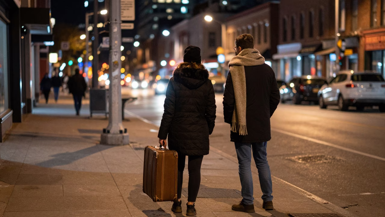 Street Scene in Toronto at Late At Night Light in in Toronto, Ontario, Canada