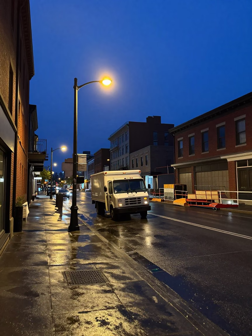 Street Scene in Toronto at Midnight Light in in Toronto, Ontario, Canada