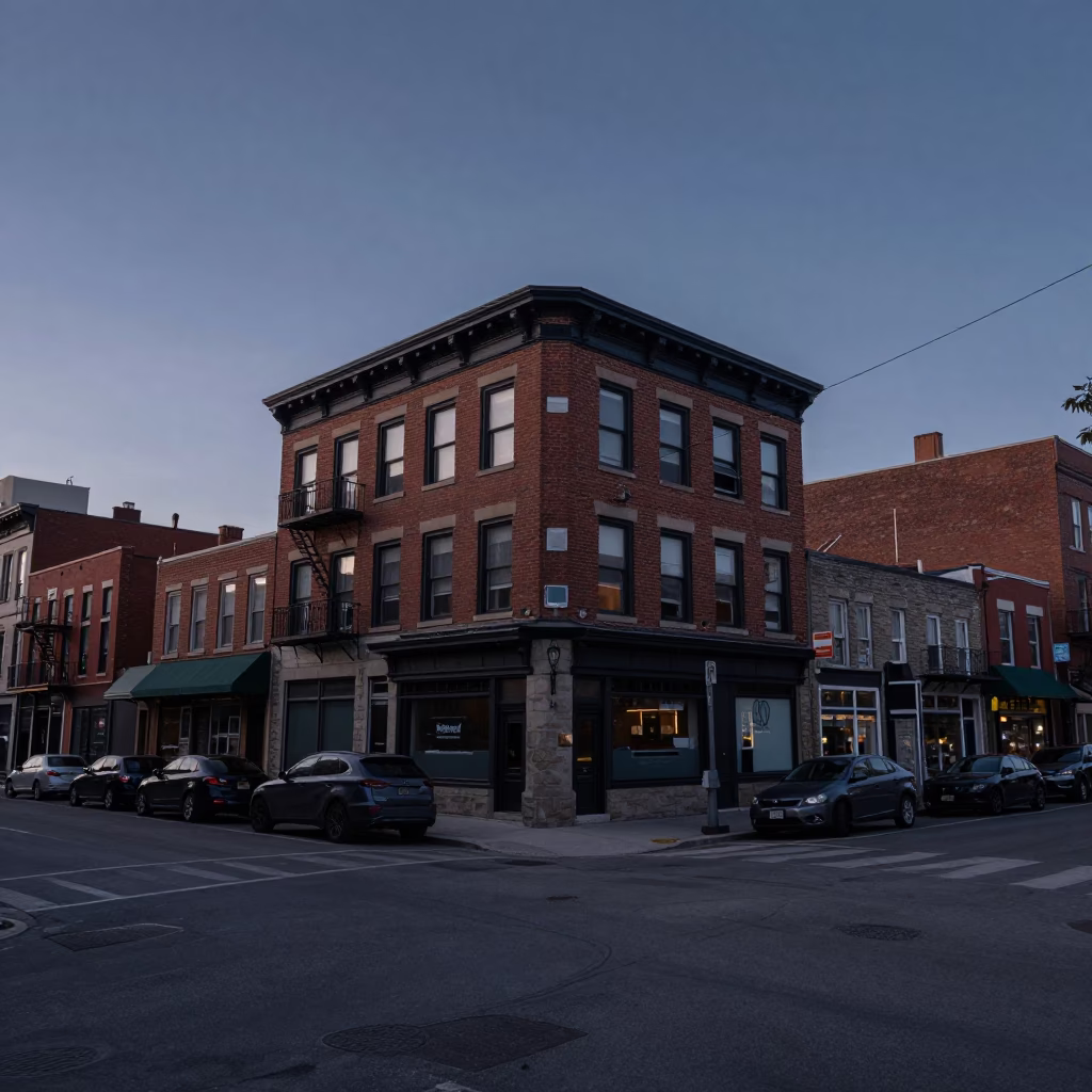 Street Scene in Toronto at Sunrise Light in in Toronto, Ontario, Canada