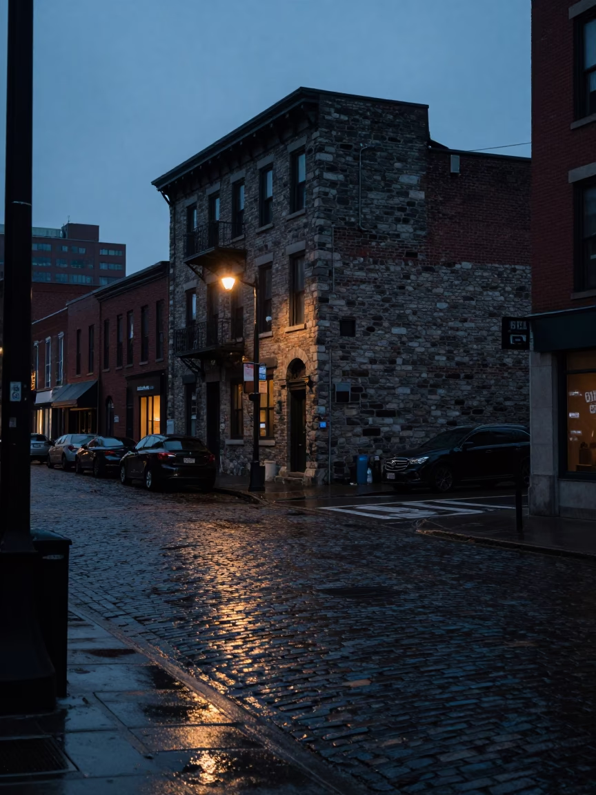 Street Scene in Toronto at The Predawn Darkness Light in in Toronto, Ontario, Canada