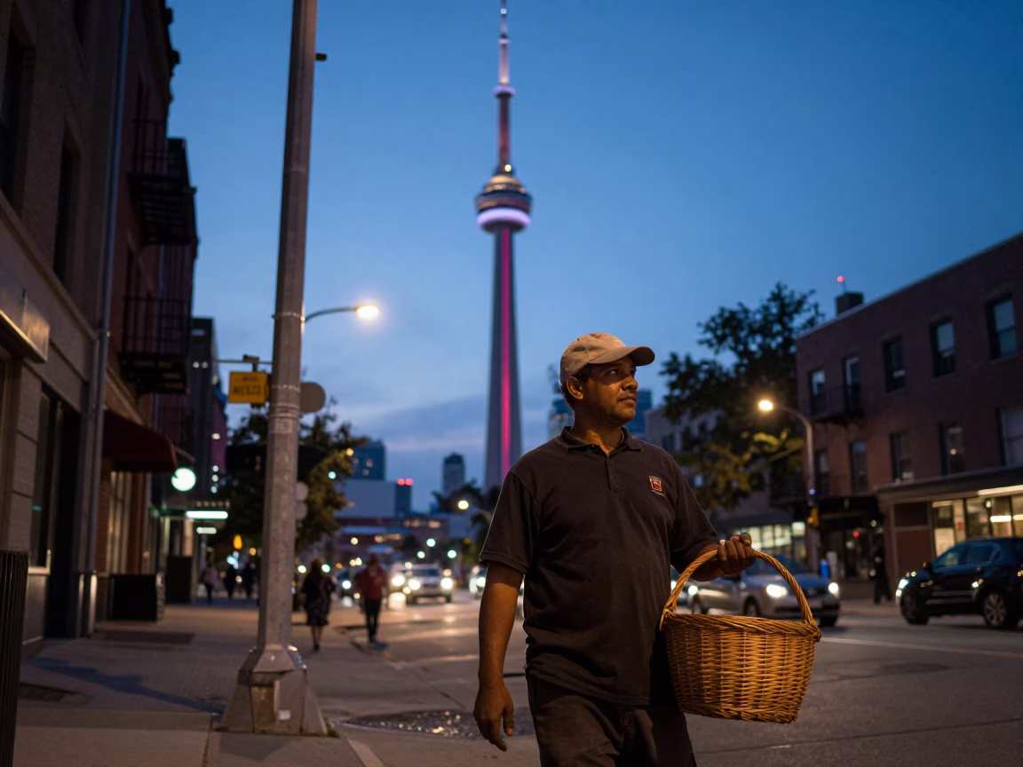 Street Scene in Toronto at Twilight in in Toronto, Ontario, Canada