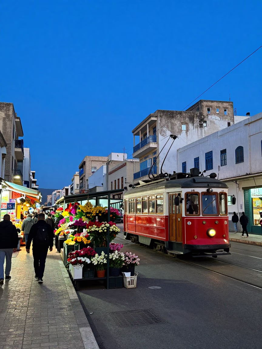 Street Scene in Tunis at Blue Hour in in Tunis, Tunisia