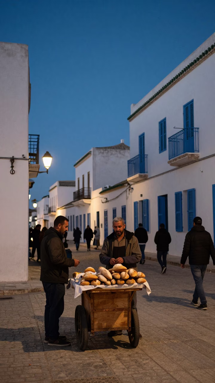 Street Scene in Tunis at Blue Hour in in Tunis, Tunisia