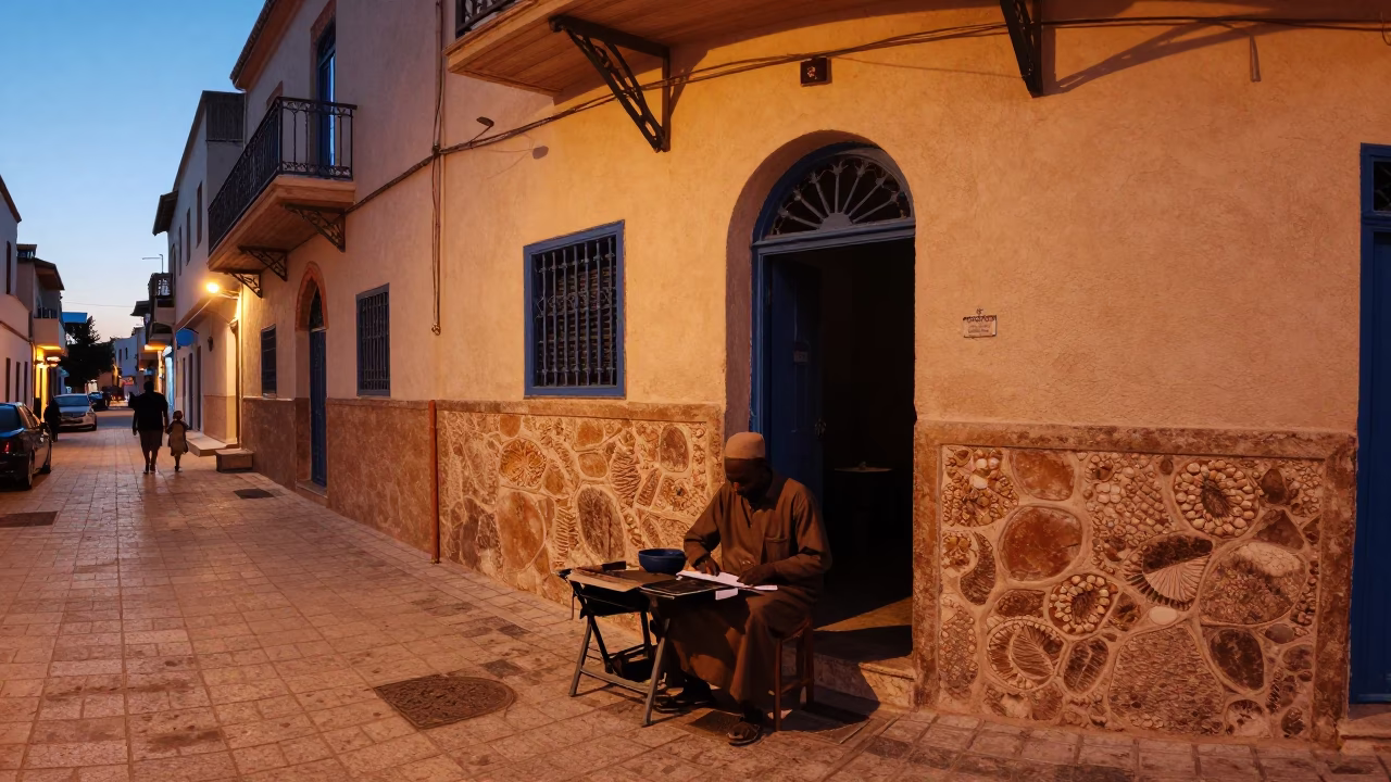 Street Scene in Tunis at Copper-toned Light Before Dusk in in Tunis, Tunisia
