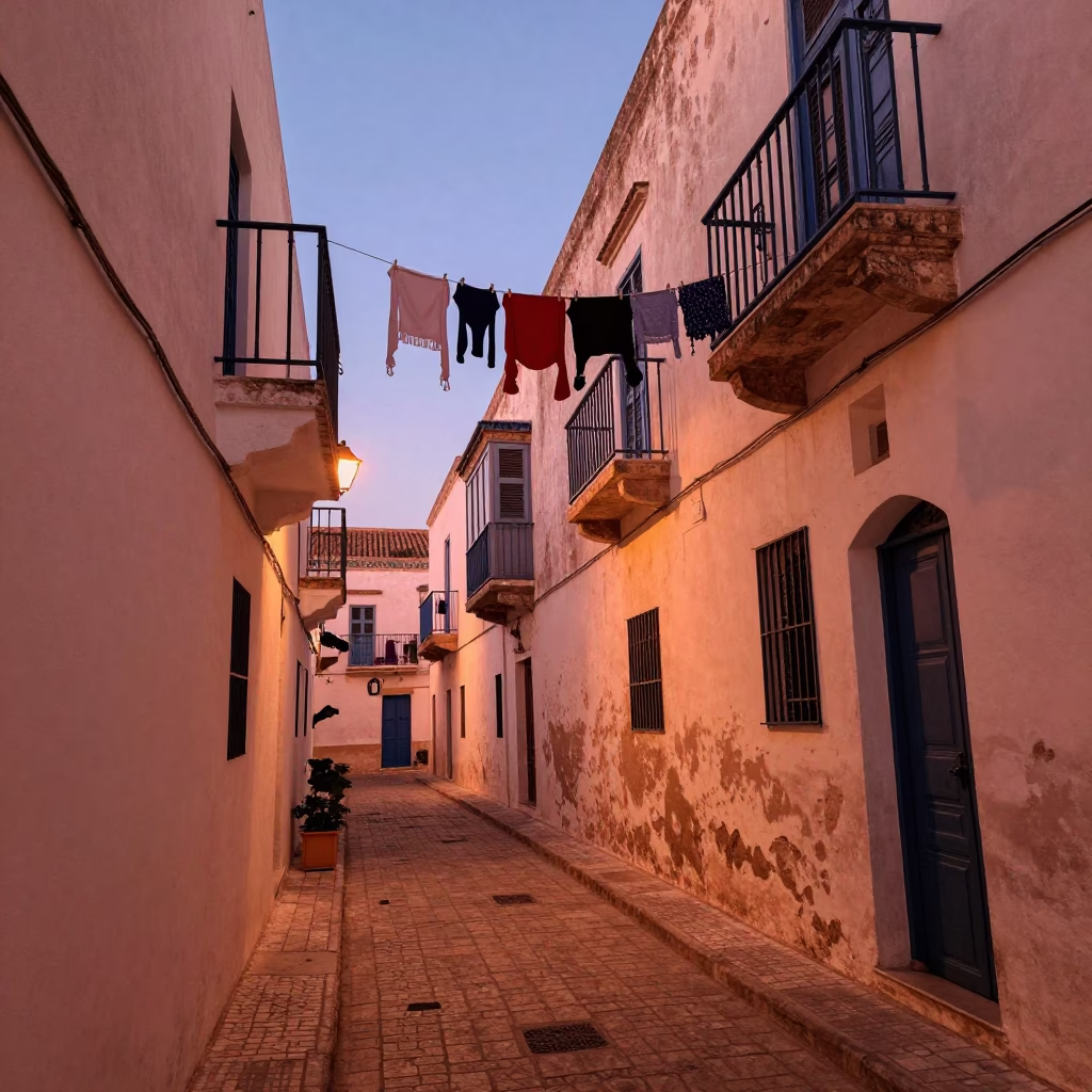 Street Scene in Tunis at Copper-toned Light Before Dusk in in Tunis, Tunisia