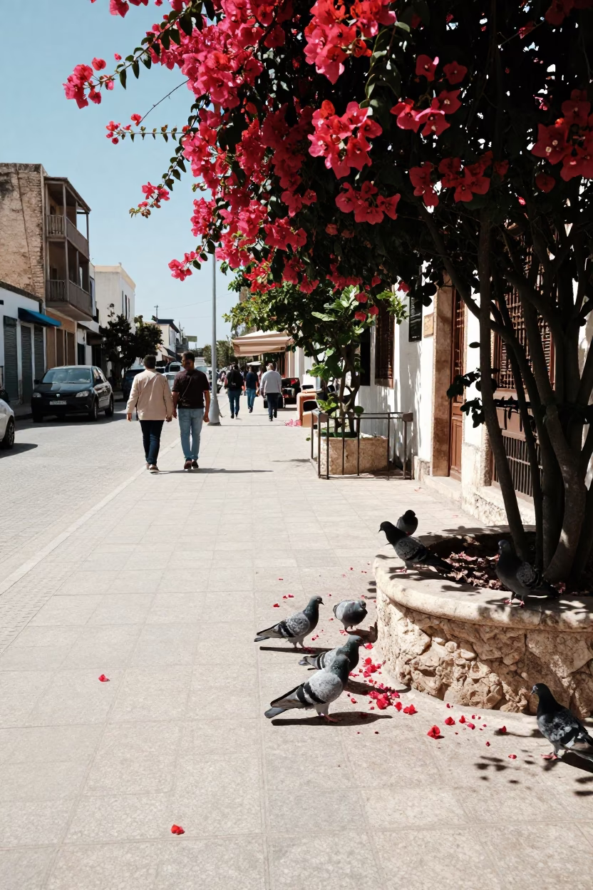 Street Scene in Tunis at Flat Noon Light in in Tunis, Tunisia