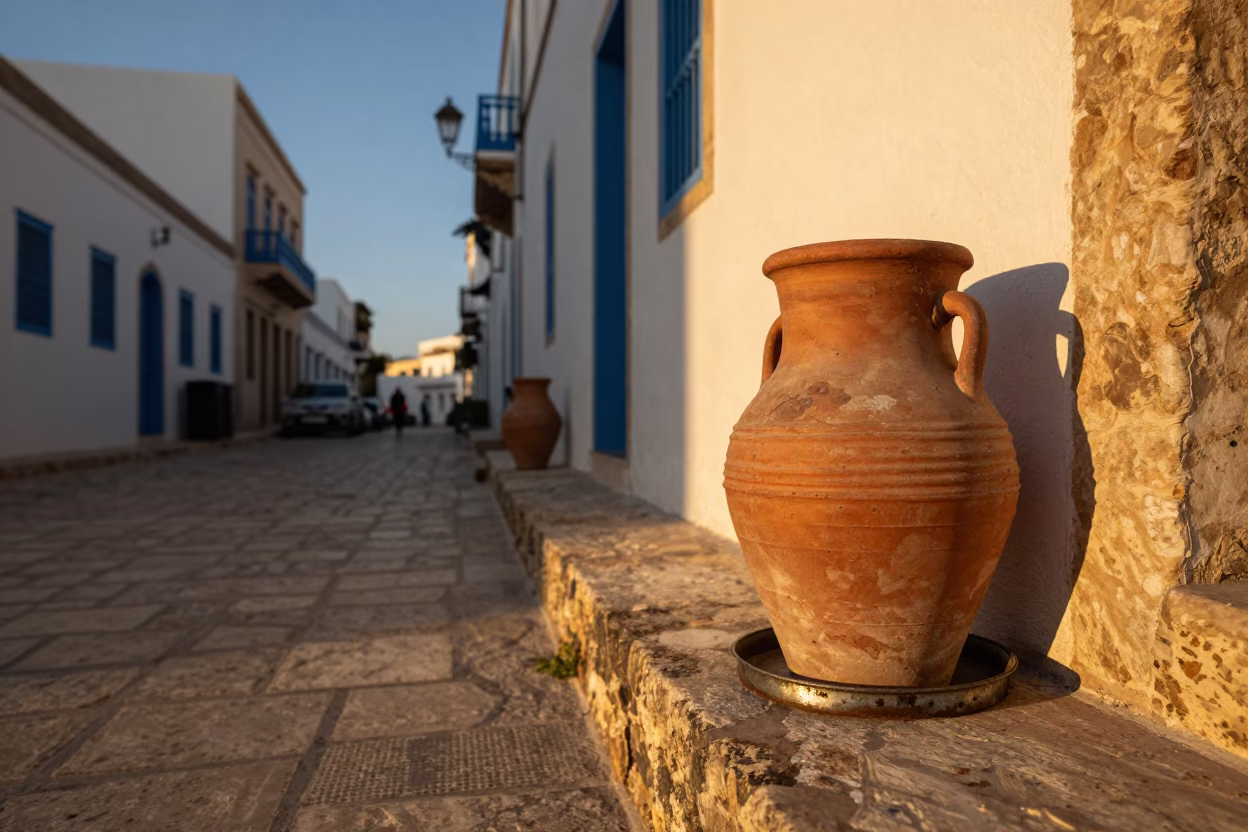 Street Scene in Tunis at Honeyed Evening Light in in Tunis, Tunisia