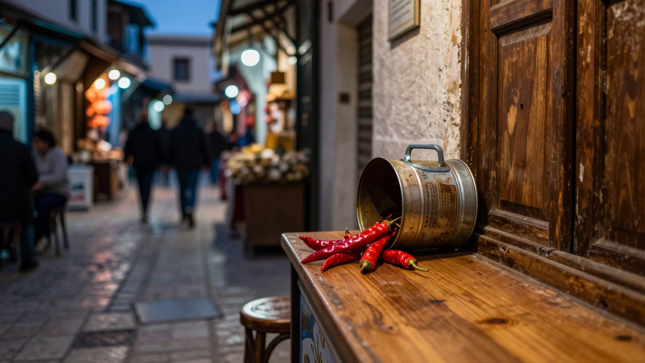 Street Scene in Tunis at Late At Night Light in in Tunis, Tunisia