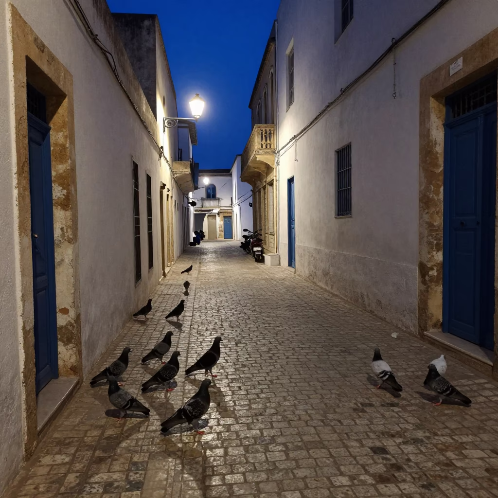 Street Scene in Tunis at Midnight Light in in Tunis, Tunisia
