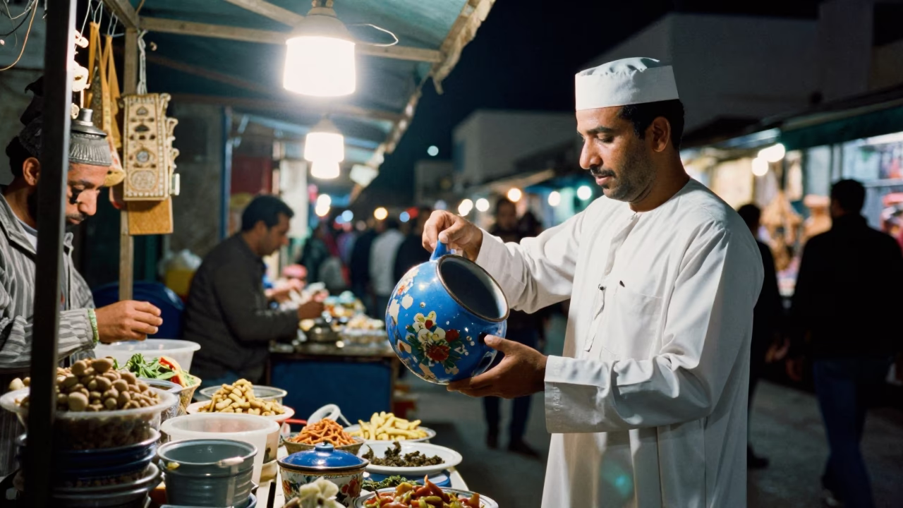 Street Scene in Tunis at Midnight Light in in Tunis, Tunisia
