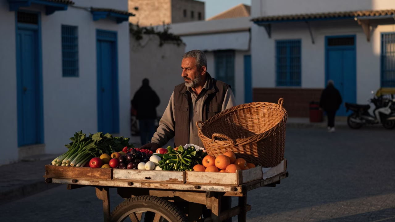 Street Scene in Tunis at The Early Evening Light in in Tunis, Tunisia