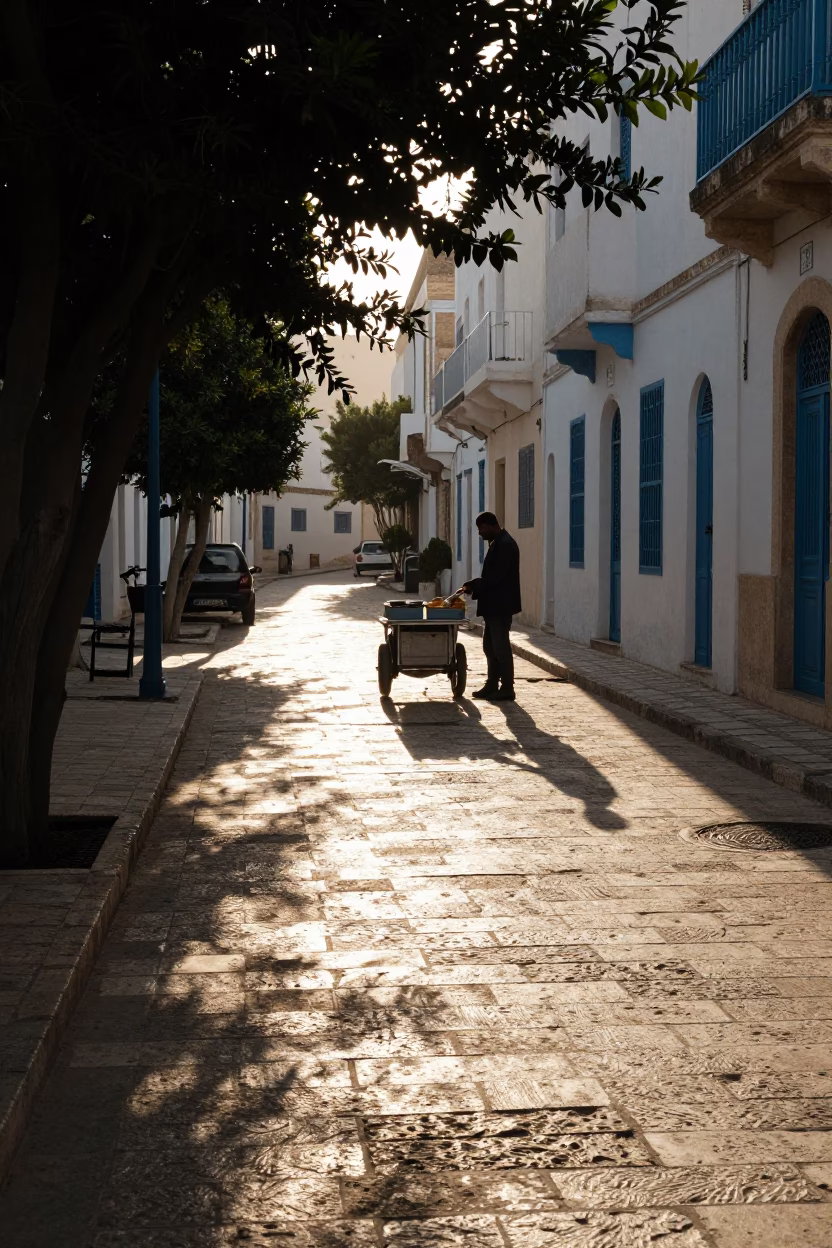 Street Scene in Tunis at The Early Morning Light in in Tunis, Tunisia