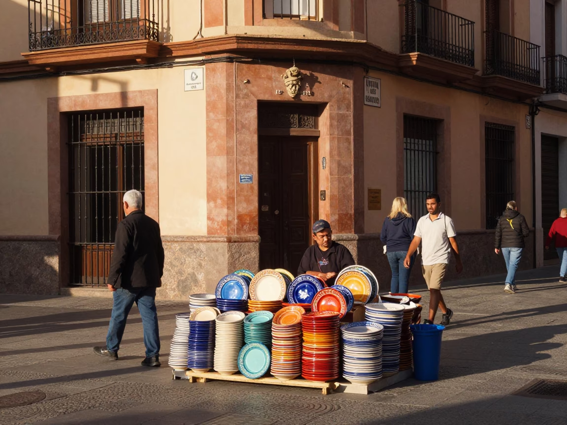 Street Scene in Valencia at Clear Late-afternoon Light in in Valencia, Spain