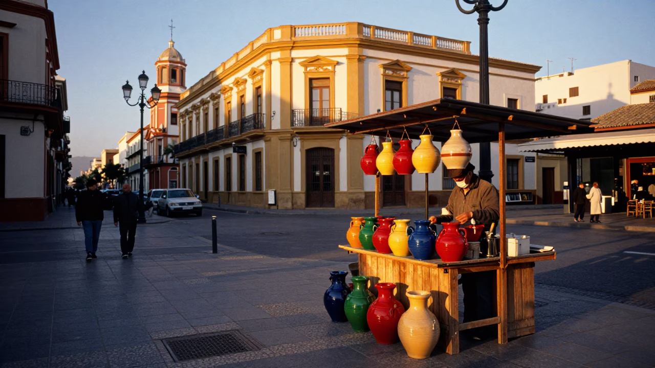 Street Scene in Valencia at First Light Of Dawn in in Valencia, Spain