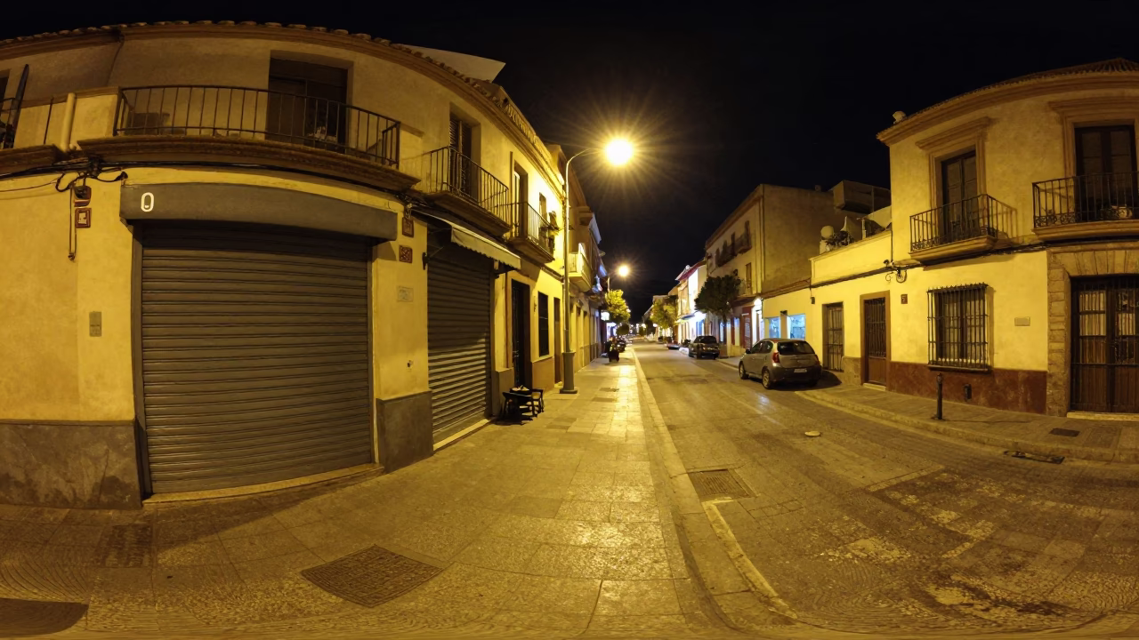 Street Scene in Valencia at Late At Night Light in in Valencia, Spain
