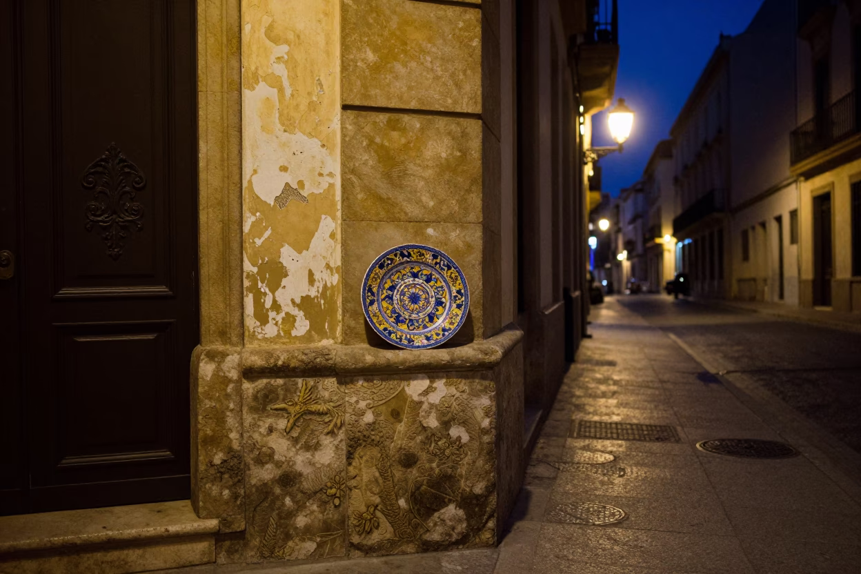 Street Scene in Valencia at Midnight Light in in Valencia, Spain