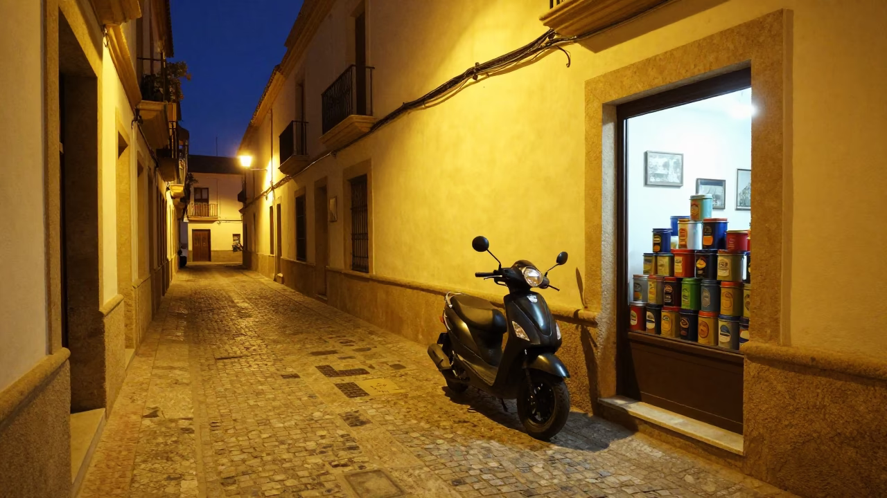 Street Scene in Valencia at Midnight Light in in Valencia, Spain