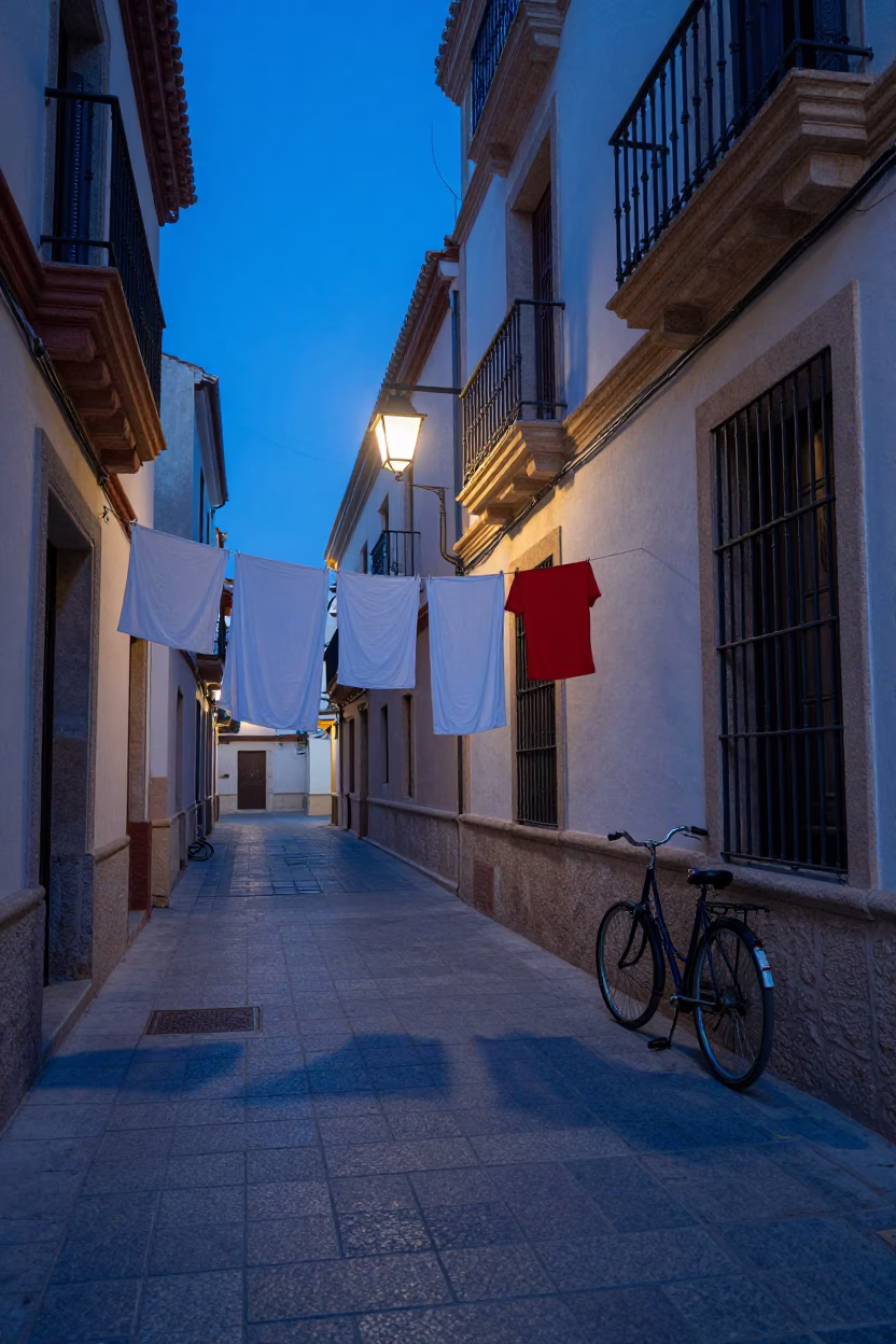 Street Scene in Valencia at The Last Blue Light Of Evening in in Valencia, Spain