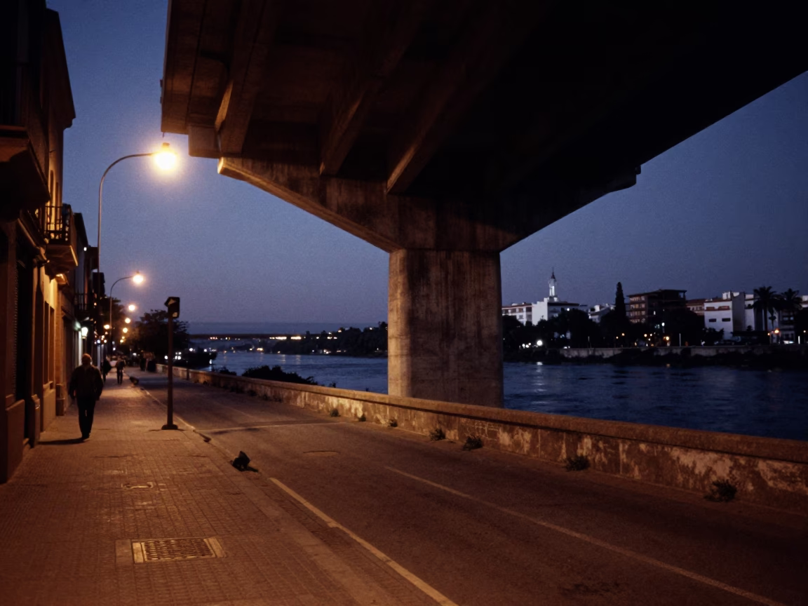 Street Scene in Valencia at The Predawn Darkness Light in in Valencia, Spain
