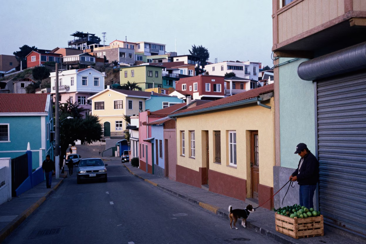 Street Scene in Valparaiso at Early Morning Light in in Valparaiso, Chile