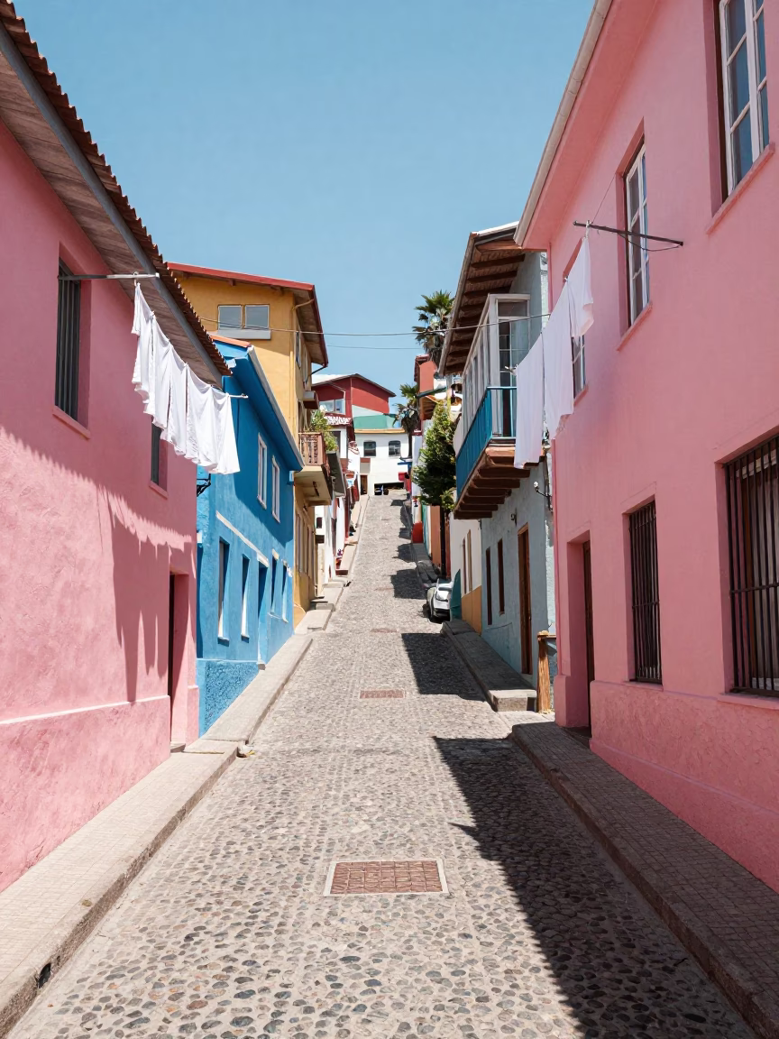 Street Scene in Valparaiso at Flat Noon Light in in Valparaiso, Chile