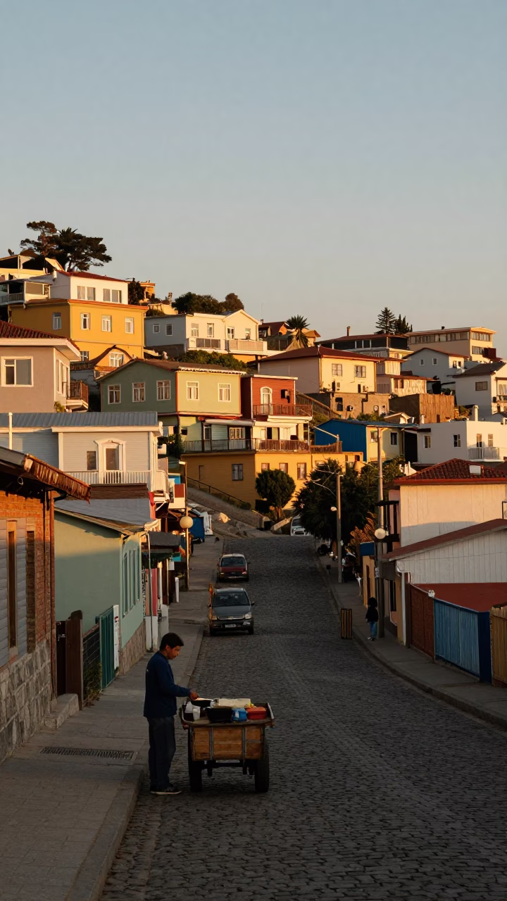 Street Scene in Valparaiso at Golden Hour in in Valparaiso, Chile