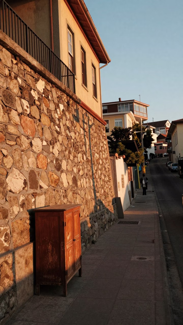 Street Scene in Valparaiso at Golden Hour in in Valparaiso, Chile