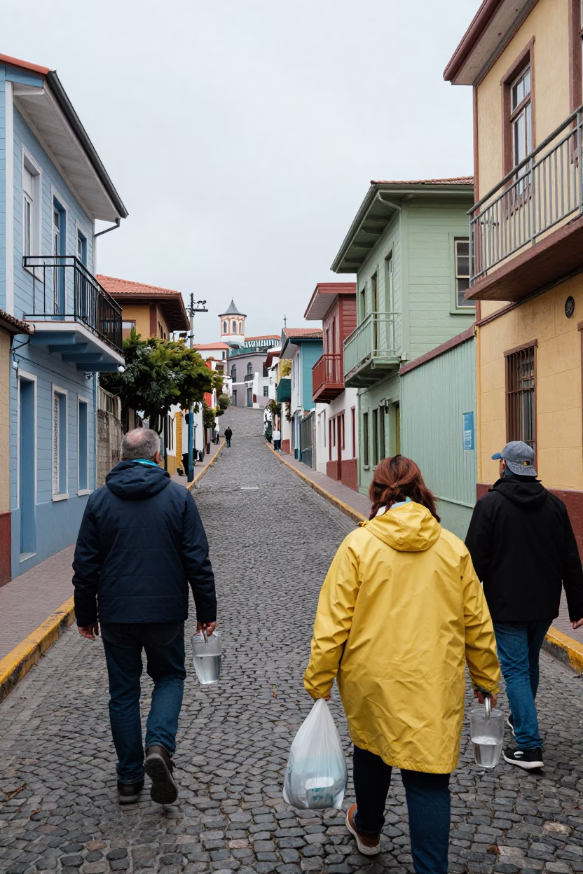 Street Scene in Valparaiso at Midday Light in in Valparaiso, Chile