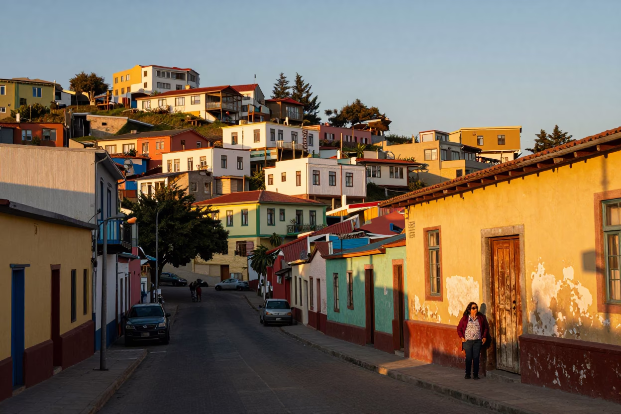 Street Scene in Valparaiso at Sunset Light in in Valparaiso, Chile
