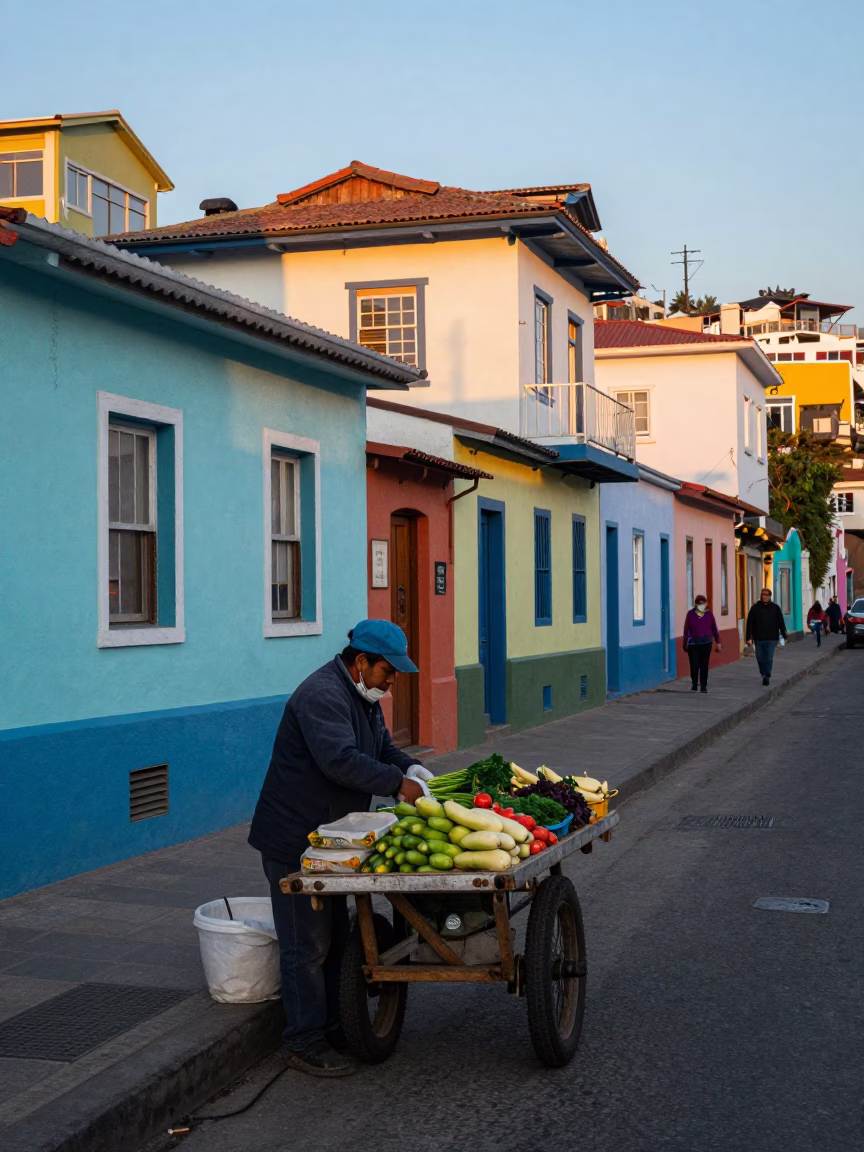 Street Scene in Valparaiso at The Early Morning Light in in Valparaiso, Chile