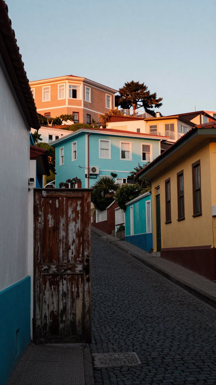 Street Scene in Valparaiso at The Early Morning Light in in Valparaiso, Chile