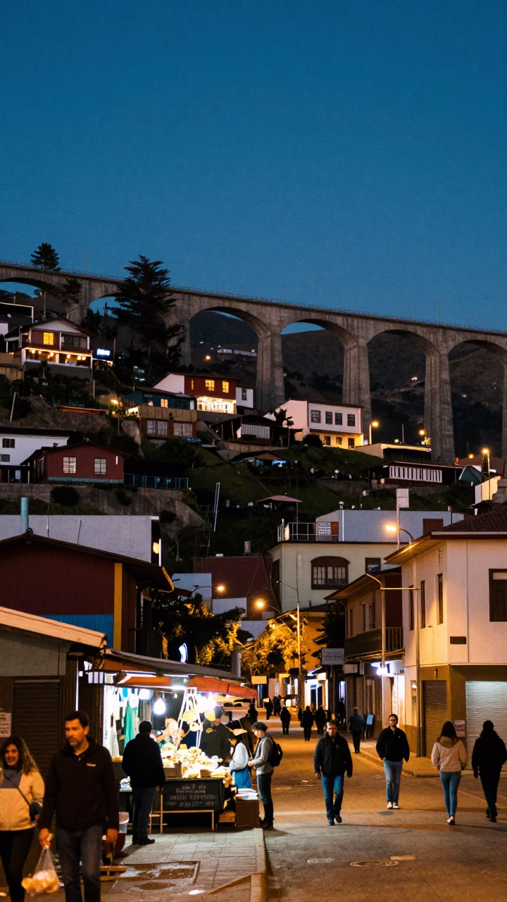 Street Scene in Valparaiso at Twilight in in Valparaiso, Chile