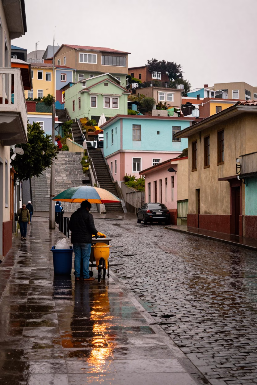 Street Scene in Valparaiso in in Valparaiso, Chile