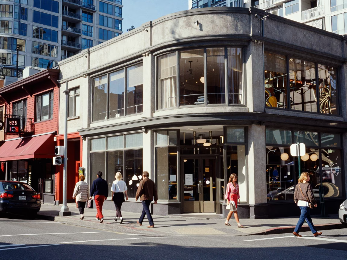 Street Scene in Vancouver at Bright Midmorning Light in in Vancouver, British Columbia, Canada