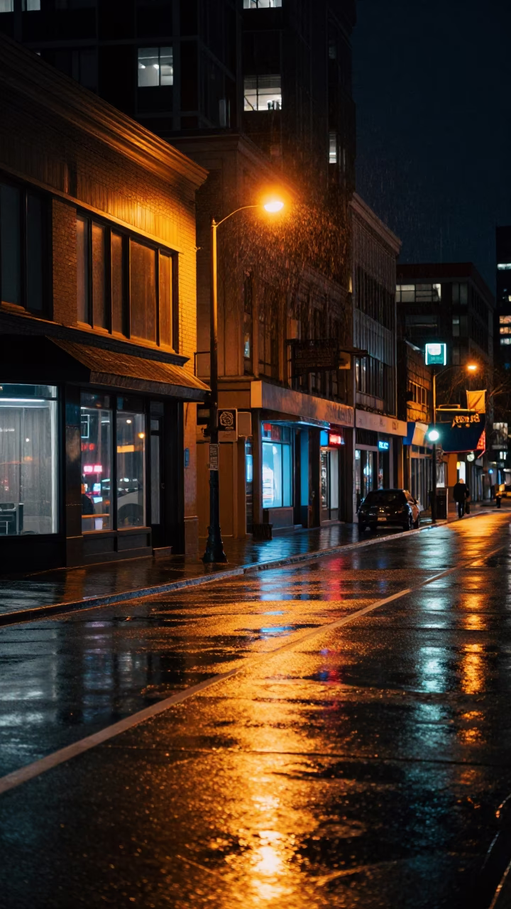 Street Scene in Vancouver at Deep In The Night Light in in Vancouver, British Columbia, Canada